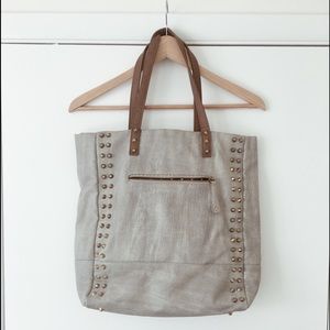 Grey Leather Tote Bag